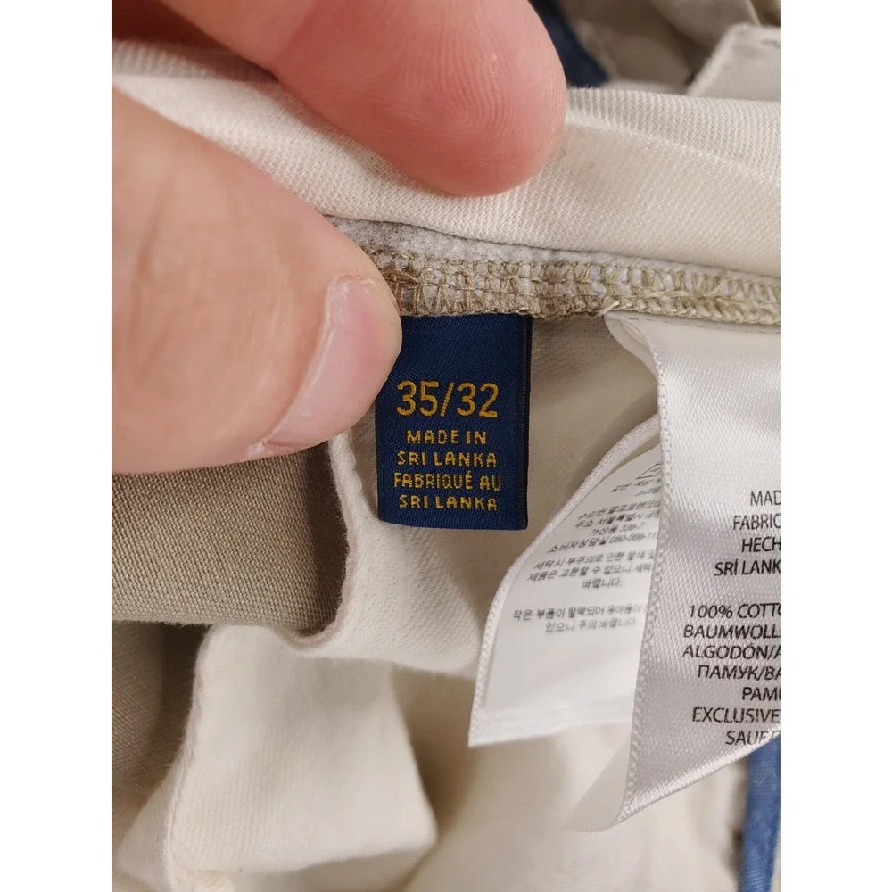 Polo Ralph Lauren Pants Mens 35x32*‎ Khaki Classic Fit Chino Flat Front Preppy